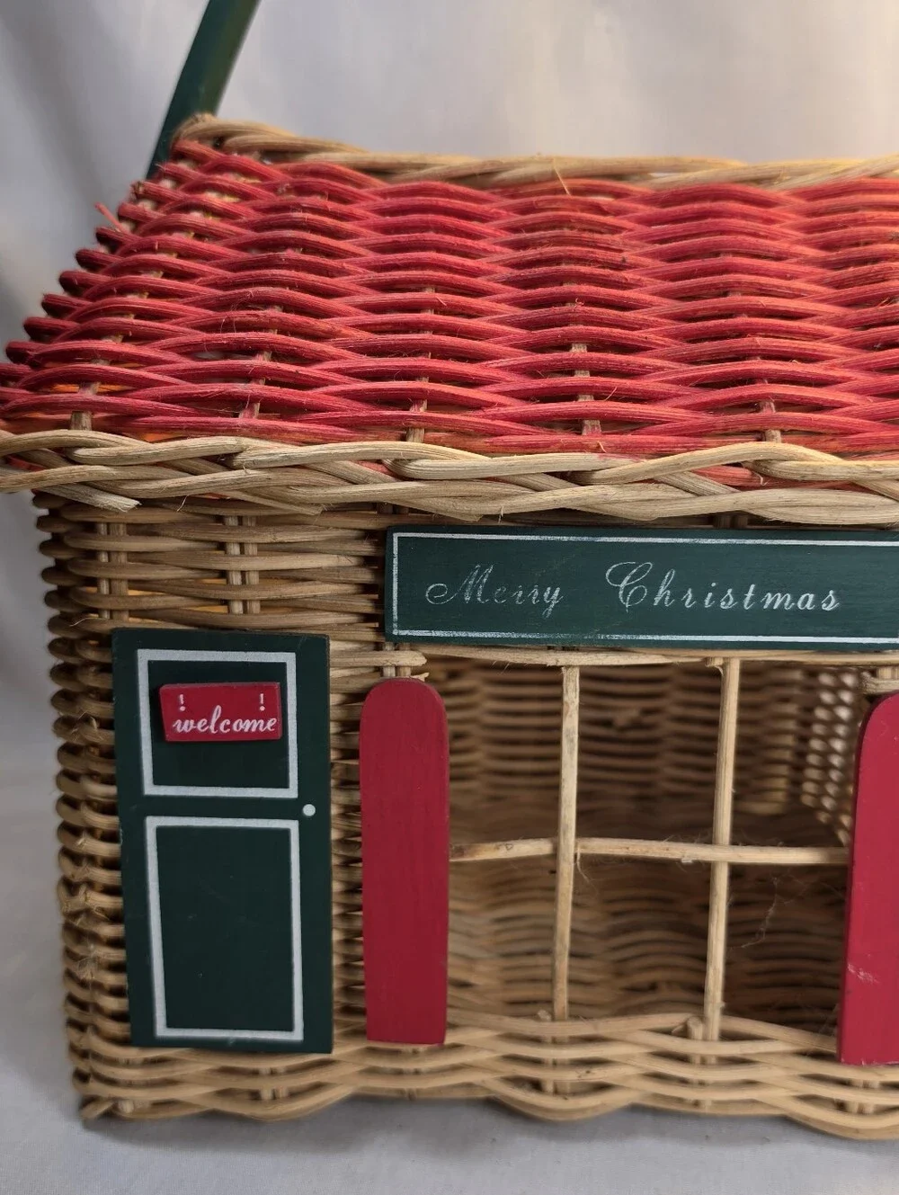 Vintage Wicker Christmas House Basket Holiday Cottage Decor Village Large 18”